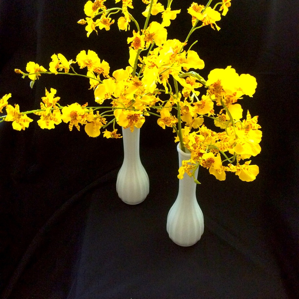 Vintage milk glass stem vase pair ribbed retro EUC
